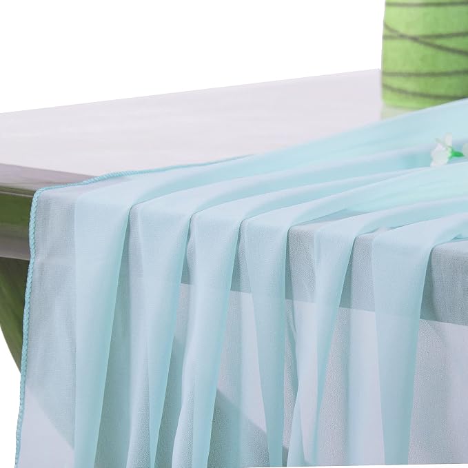 Pack of 25 | Aqua Blue | 14ft Chiffon Table Runner 29x170 Inches Long Romantic Rustic Sheer Gauze Runner for Wedding Bridal Shower Birthday Banquets Engagement Spring Easter Boho Decorations by MDS