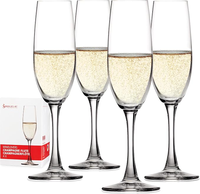 Spiegelau Wine Lovers Champagne Flutes, Elegant Crystal Champagne Glasses Gift Set, Perfect for Prosecco, Sparkling Rose, Mocktails, Home Bar Accessories, Housewarming, Wedding Gifts, 6.7 oz, Set of 4 by Spiegelau