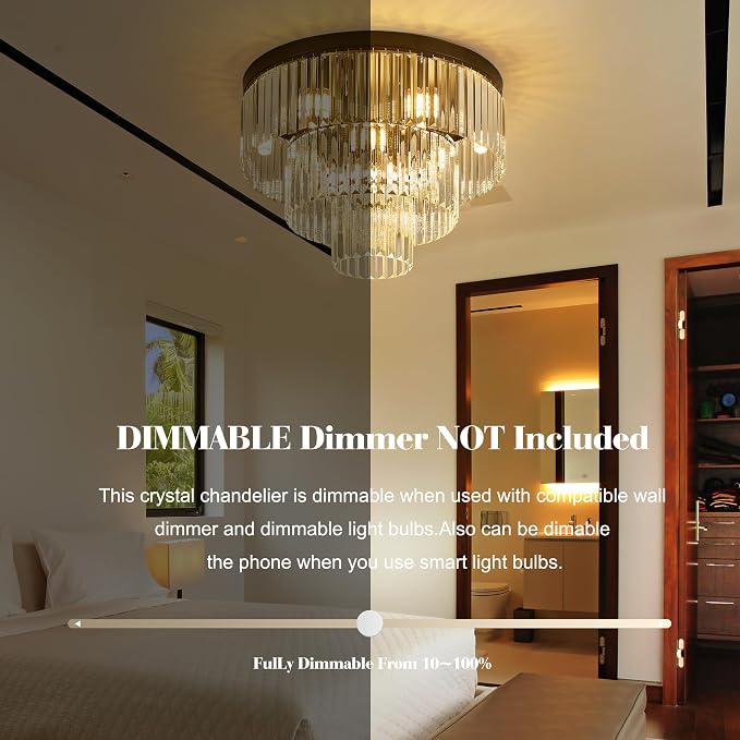21.65" Black Crystal Ceiling Light 10-Light Modern Crystal Ceiling Light Fixture 3-Tier Luxury K9 Crystal Ceiling Light,for Dining Room Kitchen Island Living Room Bedroom - Image 9