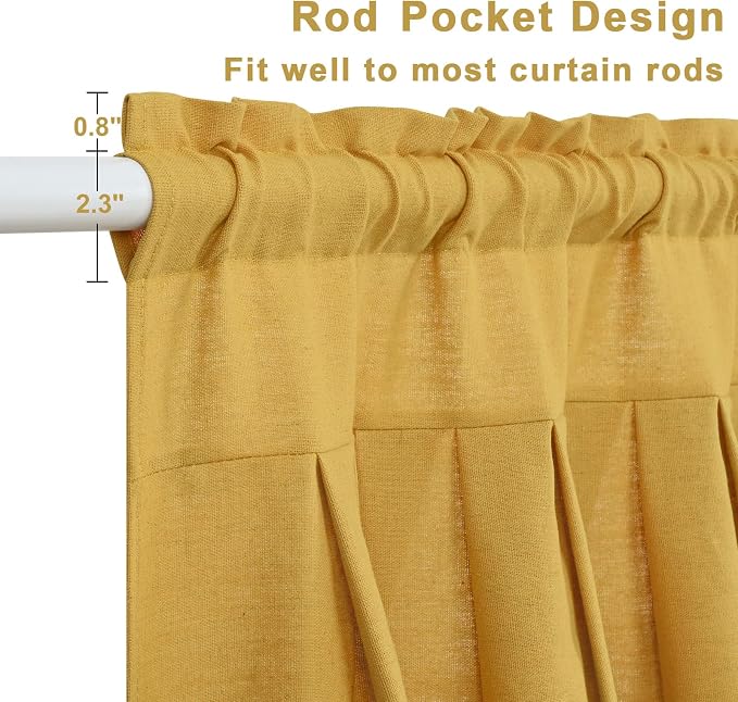 Likiyol Linen Valances for Windows Farmhouse Ruffle Swag Valance Rustic Country Window Valances Light Filtering Kitchen Curtains Rod Pocket Valance Curtains for Bathroom Cafe, Yellow, 60" W x 36" L - Image 5