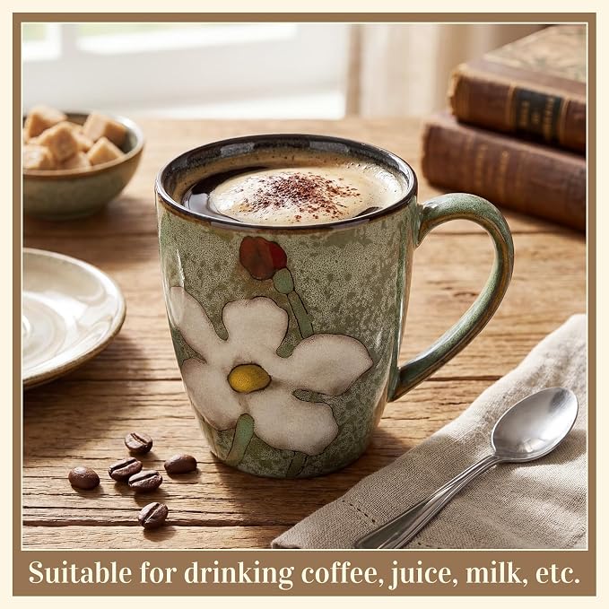 Maxdot 1 Pcs 12oz Ceramic Coffee Mugs Sets Glazing Process Cappuccino Mug Floral Ceramic Tea Cups Idea Gift Set for Women Porcelain Cup for Coffee, Cocoa, Tea, Latte (Retro) (Fresh) - Image 5