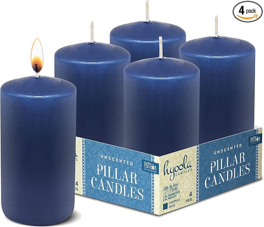 Hyoola Midnight Blue Pillar Candles 2x4 Inch - 4 Pack Unscented Pillar Candles - European Made by Hyoola