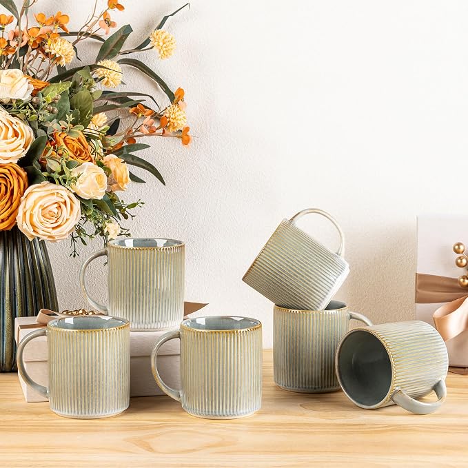theterra Ceramic Coffee Mugs Set of 6, 14.2 oz Coffee Cups with Handle | Handmade, Suitable for Latte, Tea, Milk, Beer & Hot Cocoa, Desert Sage by TheTerra