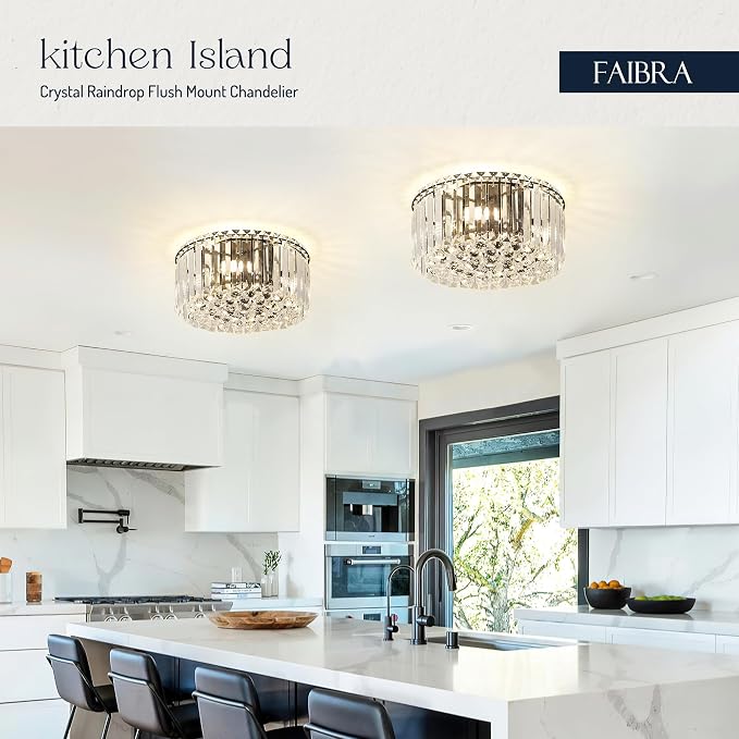 12.6" Black K9 Crystal Raindrop Flush Mount Ceiling Light, Modern Chandelier, Round Luxury Light Fixture for Dining Room, Bedroom, Hallway, Kitchen Island & Living Room - Image 4