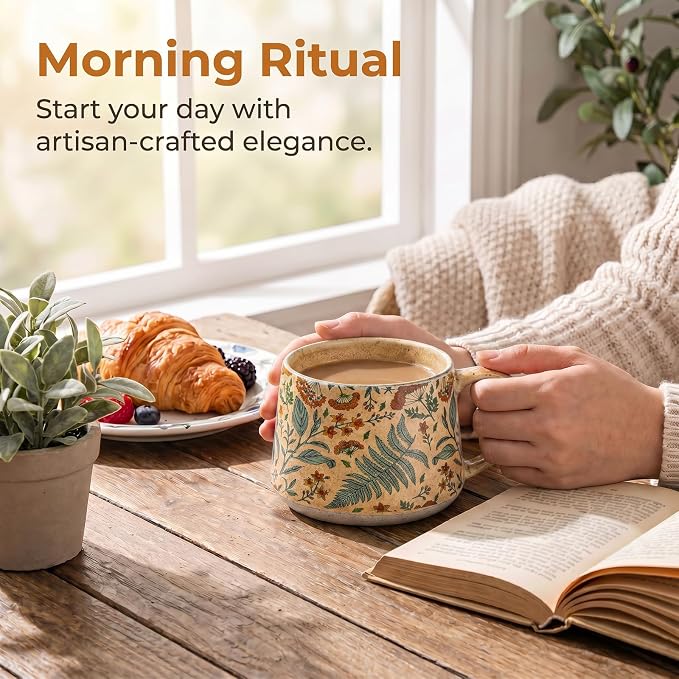 Ceramic Coffee Mug, 13oz Floral Design Pottery cute mugs, Ideal Gift for Women unique vintage pretty coffee mugs (Upgraded Summer Whisper) - Image 2