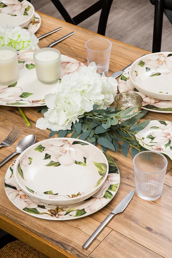 Bico Magnolia Floral Pasta Bowls, 35oz Salad Bowl Set of 4, Large Ceramic Serving Dinner Bowls for Soup and Cereal, Microwave and Dishwasher Safe, Gift for Housewarming and Thanksgiving - Image 6