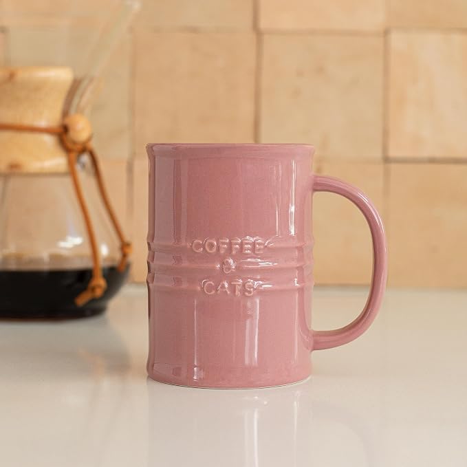 Fringe Studio Stoneware Memento Sculpted Tall Mug "COFFEE & CATS" 3.35"DIA X 4.5"H, 14 fl.oz., Blush Color (436006) - Image 3