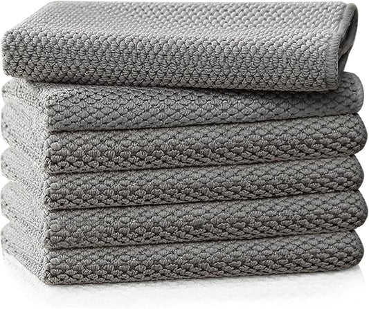 Barista Towel, Microfiber Cleaning Cloths, 12”x12”, 6 Pack, Grey | Coffee Bar Accessories, Thick Lint-free Microfiber, Highly Absorbent Cleaning Towels for Espresso Steam Wands by EubooTree