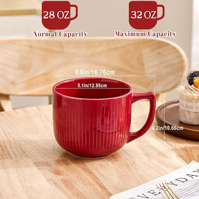 Ceramic Soup Bowl with Handle, 32oz Extra Large Mug Set of 2 | Large Soup Bowl for Ramen, Oatmeal, Cereal, Breakfast,Coffee, Porcelain Bowls with Handles, Dishwasher Safe, Holiday Gifts - Image 5