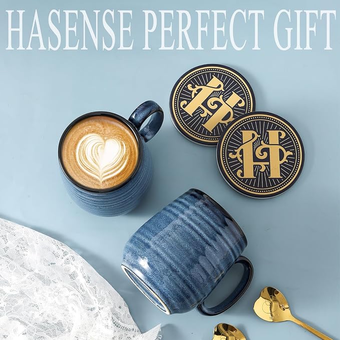 HASENSE Ceramic Coffee Mugs Gift Set for Men, Women, Blue Reactive Glazes | 15oz Coffee Cups with Handles, Vintage Luxury Birthday Gift Ideas for Dad, Mom, Friends, Coworkers, Wife, Couples, 2 Pack - Image 7