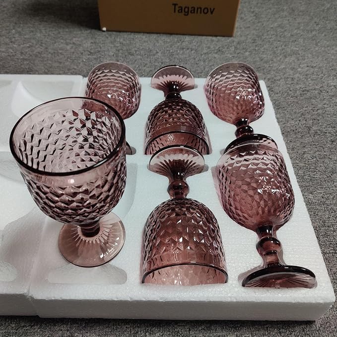 Taganov Purple Glass Goblet Colored Wine Cups Water Vintage Glassware set of 6 Pink Stemware 13.5 oz for Wedding Party Bar Housewarming Gift - Image 8