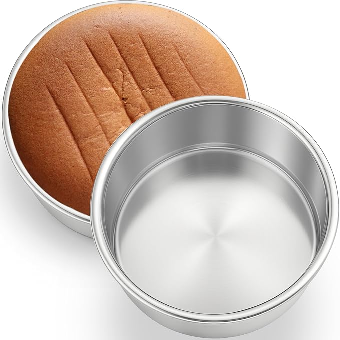Leonyo Stainless Steel Small Round 6 Inch Cake Pans For Baking, 2 Pack | Smash 6x2Inch Round Cake Baking Pan Tins Set, Metal Circle Layer Tin for Birthday Wedding Party, Dishwasher Oven Safe by Leonyo