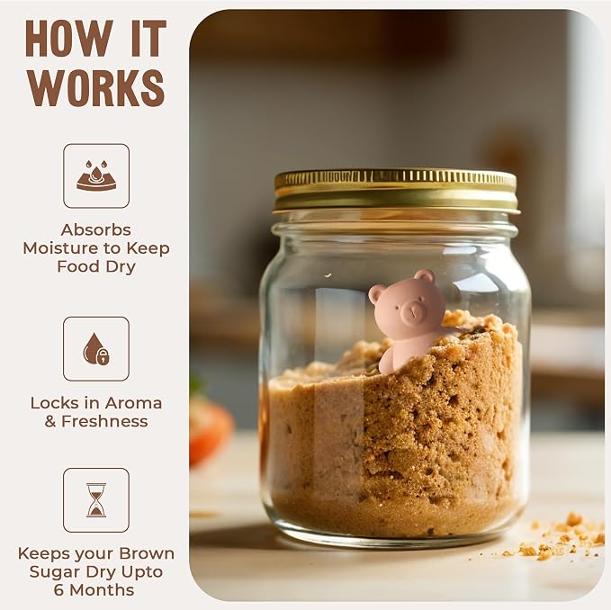 Brown Sugar Bear Keeper – 3D Terracotta Clay Sugar Saver Softener, Reusable Moisture Stone for Brown Sugar, Cookies, Marshmallows, Herbs, Baking & Kitchen Storage - Image 6