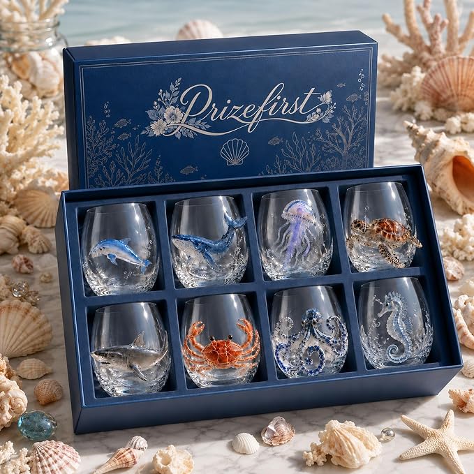 12oz Artisanal Blue Ringed Octopus Glassware, 3D Ocean Animal Artisan Glassware Collection For Fresher Sips, Coastal Elegance & Elevated Home Bar Vibes (One Set) by Unknown