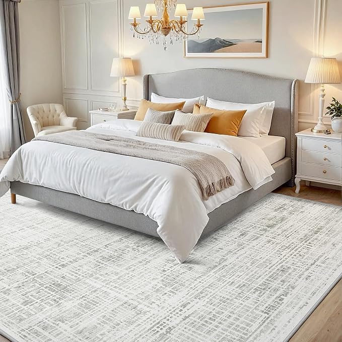 4x6 Washable Area Rug for Living Room Bedroom: Non-Slip Modern White Gray | Machine Washable TPR Backing, Stain-Resistant Low Pile, Pet & Kid Friendly, Abstract Decor for Dining Room, Dorm, Home Office - Image 2