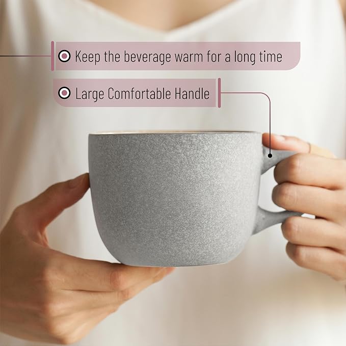 BTaT- Porcelain Coffee Mugs Set, 14 oz (415 ml), 6 Pack, Ceramic Coffee Mugs, Matte White Outside and Colorful Inside, Restaurant Cups for Tea, Cappuccino, Cocoa, Cereal, Mug Gift Set, Dishwasher Safe - Image 6