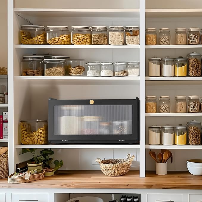 ETMI Black Bread Box for Kitchen Countertop - Modern bamboo Bread box with Window Bread Storage Container - Image 6