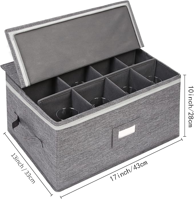 Stemware Storage Containers 2 pack, Wine Glass Storage Box with Dividers | Glassware Storage Containers Holds 24 Red, White Wine Glasses or Crystal, Stackable Hard Shell Top Sides Bottom (Grey) - Image 4