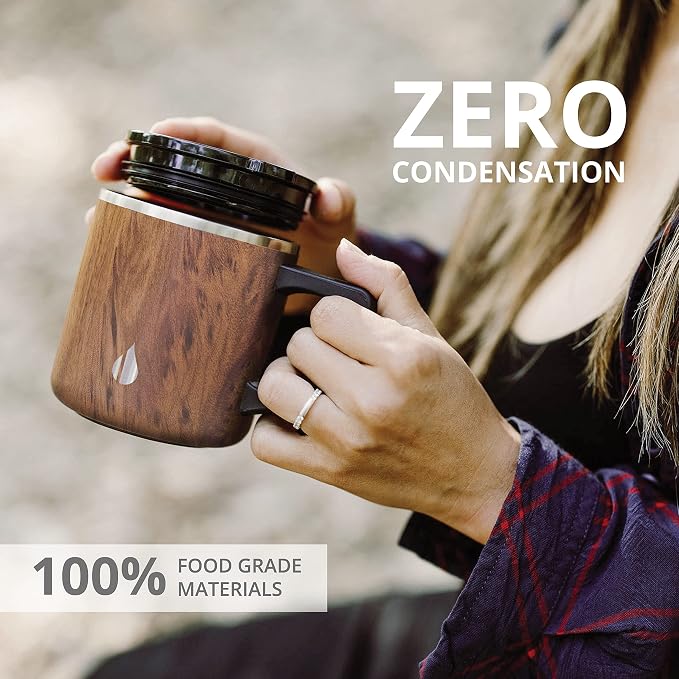 Elemental Insulated Coffee Mug - Triple-Wall Stainless Steel Summit Travel Cup for Hot and Cold Drinks - Thermal Coffee Mug with Lid and Handle for Camping, Office & Travel 12oz - Teakwood - Image 5