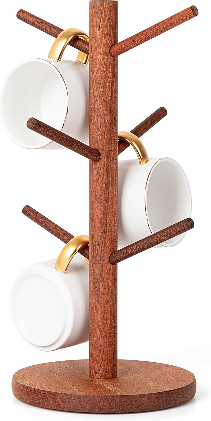 MyLifeUNIT Mug Holder Tree, Coffee Cup Holder with 6 Hooks (Reddish Brown) | Anti-slip padded bottom, space-saving compact design, easy air drying, sturdy tip-resistant structure by MyLifeUNIT