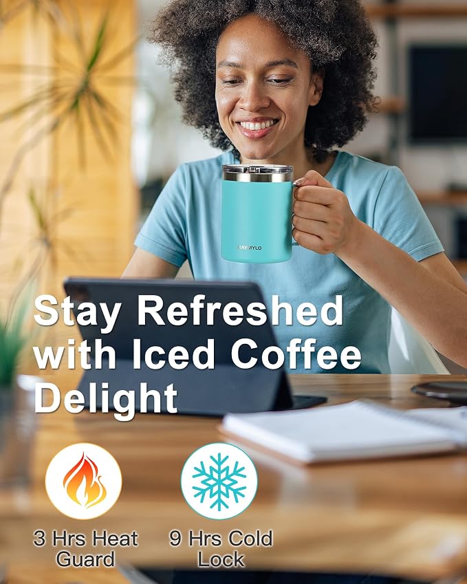 RAYMYLO Insulated Coffee Mug 12 oz, Spill-Proof & Detachable Slider Lid | Double Wall Stainless Steel with Thorough Clean Lid & Handle, Cold for 9 Hrs, Suitable for Camp Home Office - Image 4