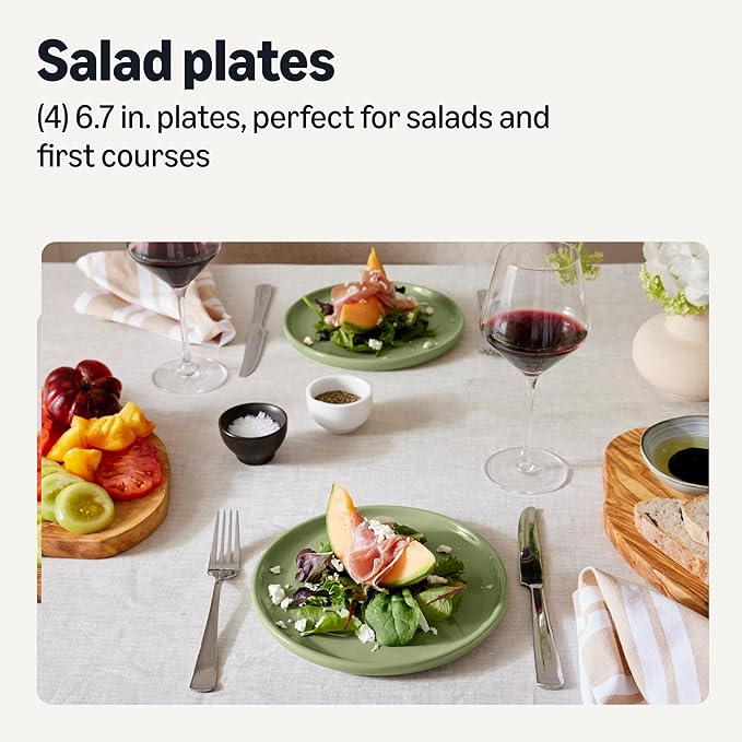 Amazon Basics Glazed Stoneware Salad Plates, Ceramic 4-Piece Set, Microwave and Dishwasher-Safe, 8.3 in., Olive - Image 2