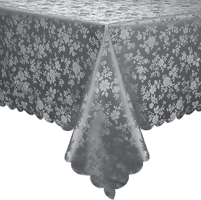 Smiry Rectangle Waterproof Heavy Duty Vinyl Tablecloths, 60 x 102 Inch | Wipeable Washable Floral Embossed Table Cover for Kitchen and Dining Room, Indoor & Outdoor Use, Grey by Smiry