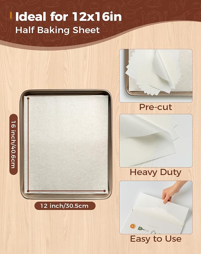12x16 Parchment Paper Sheets – 80 Precut, Unbleached, Non-Stick Sheets for Half Baking Sheet, Flat-Packed (No Folds/Creases) & Oven Safe, Gift Box for Baking, Air Fryer & Microwave - Image 2