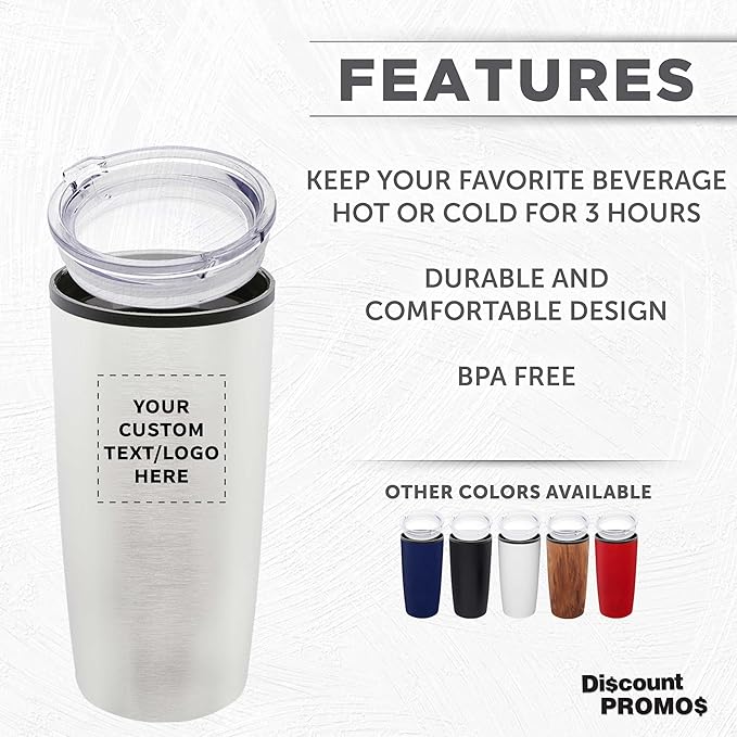 Custom Plastic Tumblers 20 oz Set of 6/12/24 Personalized Bulk Pack with Lids, Ice Coffee Tumbler, To Go Cup Insulated - Silver