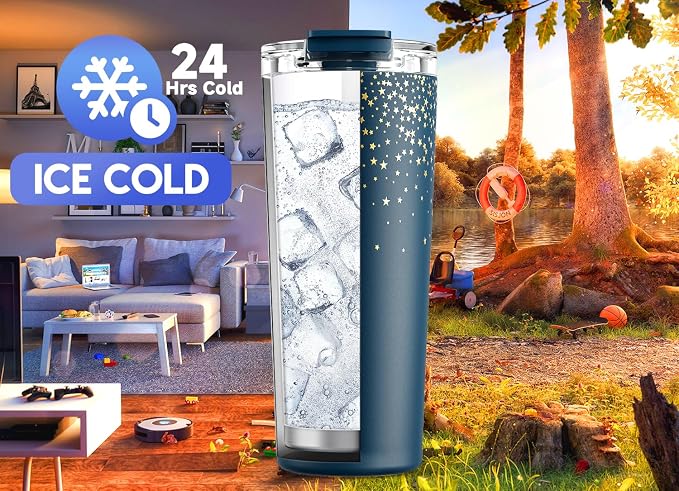 Meoky 24 oz Insulated Travel Coffee Mug: Leak Proof Lid, Midnight Galaxy | Stainless Steel Coffee Tumbler, Keeps Hot for 8 Hours or Cold for 24 Hours, Fits in Car Cup Holder, BPA Free - Image 4