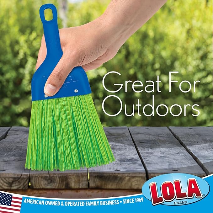 LOLA Heavy Duty Whisk Broom, Hand Brush, Durable Bristles, Whisks Away Dirt & Debris, Compact, Hang Hole for Easy Storage, Indoor/Outdoor, 1 Pack