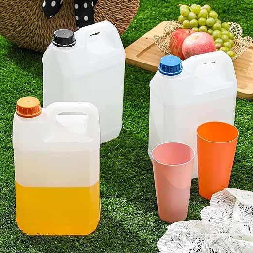 3 Pcs 1 Gallon Plastic Jug with Lids Square Empty Storage Containers HDPE Carboy Plastic Jar Containers for Water Beverage Oil Liquids (Translucent Color with Different Lids)