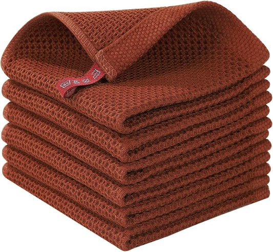 Homaxy 100% Cotton Waffle Weave Kitchen Dish Cloths 6-Pack, Rust | 12 x 12 Inches, Ultra Soft Absorbent Dish Towels, Quick Drying Dish Rags with Hanging Loop by Homaxy