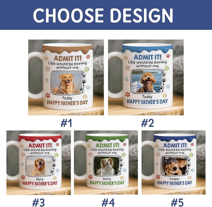 LOVELYPOD Custom Dog Dad Mug With Names and Photo, Fathers Day Gift for Dogs Dad, Fur Lovers Coffee Cup, Personalized Dog Picture Mug, Fathers Day Pet Coffee Mugs - Image 2