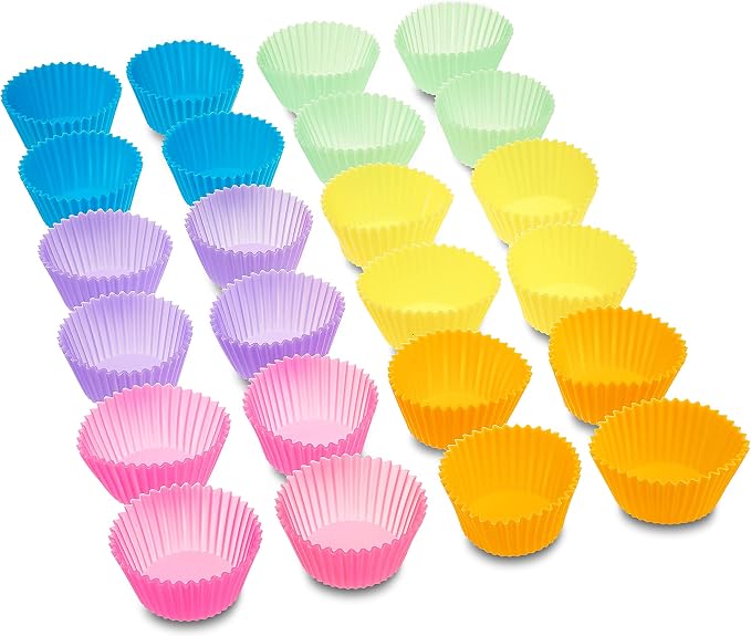 Amazon Basics Reusable Non-Stick Silicone Baking Cups, BPA Free, Dishwasher Safe, Easy to Remove, Food Grade, Oven Safe, 2.9 x 2.9 x 1.3 in (LxWxH), Multicolor, 24-Pack - Image 3