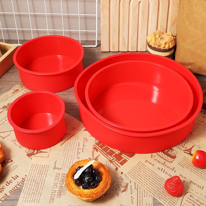 Hemoton Non-stick Round Cake Pans Set Silicone Cake Molds Stackable Baking Pans for Baking Cooking - Image 6