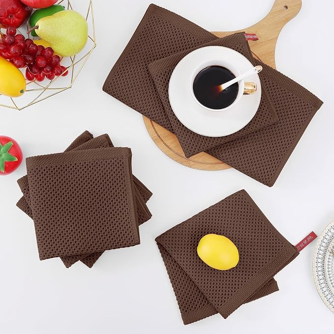 Homaxy 100% Cotton Waffle Weave Kitchen Dish Cloths 24-Pack, Coffee | 12 x 12 Inches, Ultra Soft Absorbent Dish Towels, Quick Drying Dish Rags with Hanging Loop - Image 7