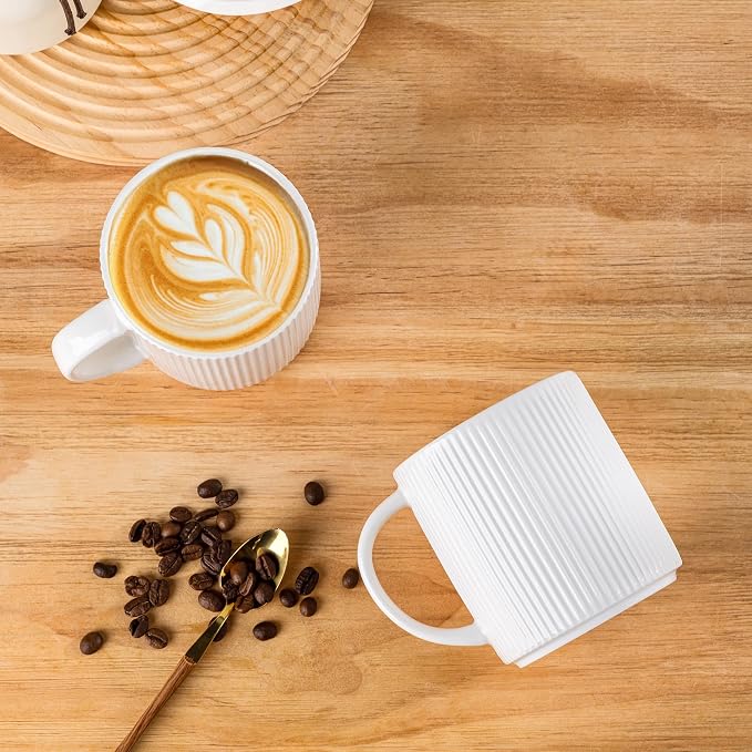 theterra Ceramic Coffee Mugs Set of 6, 14.2 oz Coffee Cups with Handle | Handmade, Suitable for Latte, Tea, Milk, Beer & Hot Cocoa, Bright White - Image 3