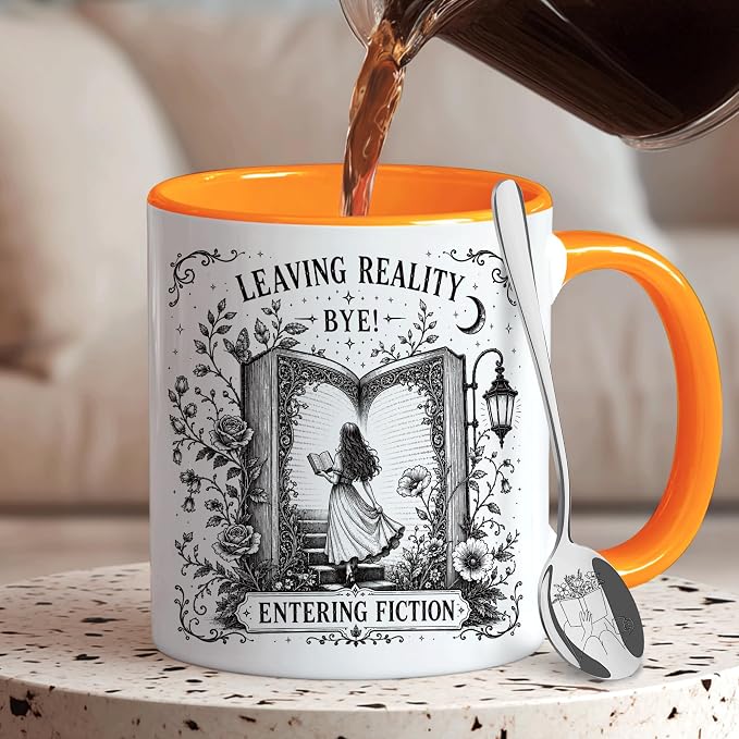 Hyturtle Book Mug with Spoon Gifts for Book Lovers on Birthday, Christmas | Bookish Cup Gifts for Women, Reading Themed 11oz ceramic Mug, Vivid double-sided fade-resistant print, Comfort grip handle - Image 7