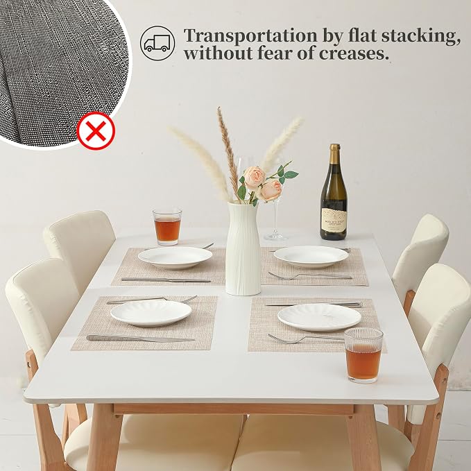Leetaltree Beige Placemats Set of 4 - Heat-Resistant, Non-Slip Table Mats, Washable Woven Vinyl for Indoor & Outdoor Dining - Image 6