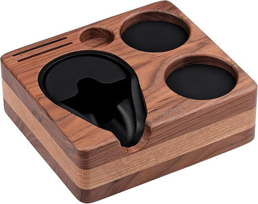 Normcore Tamping Station, Natural Walnut Espresso Tamping Mat, Wooden Compact Coffee Tool Organizer for 58mm Portafilter, Tamper, Distributor, Puck Screen and Portafilter, Genuine American Walnut Wood