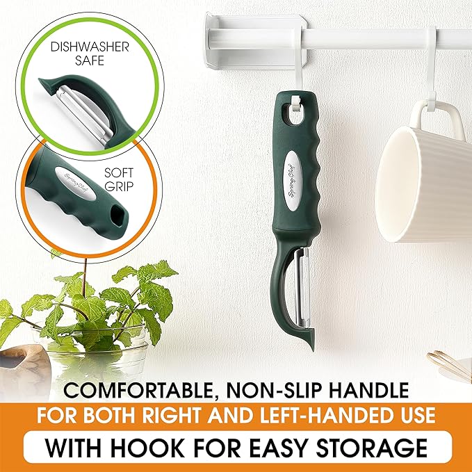Spring Chef Swivel Potato Peeler w/Soft Grip Handle, Set of 2, Pine Green | Premium Vegetable Peeler w/ Sharp Stainless Steel Blades, Multifunctional Food Peeler for Apple, Carrot, Cucumber, Fruit - Image 6