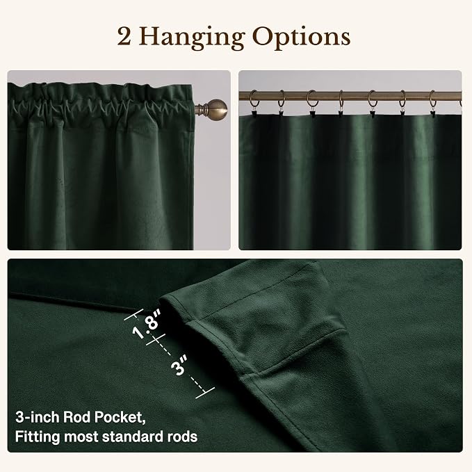Velvet Window Valance 52x18 Inch 4-Panel Set | Soft Wavy Dark Green Kitchen Curtains for Windows, Luxury Fabric Aesthetic Window Treatment for Bay Window, Living Room - Image 4