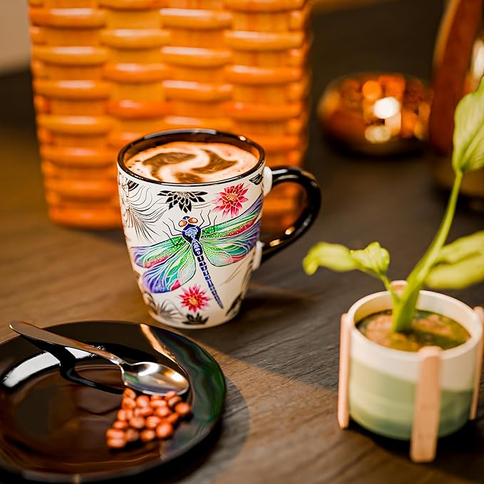 Color Changing Dragonfly Coffee Mug 12oz – Heat Sensitive Ceramic Cup with Floral Reveal – Dragonfly Gifts for Women, Unique Coffee Mugs, Christmas Holiday Gift, Perfect for Coffee, Tea or Cocoa - Image 4