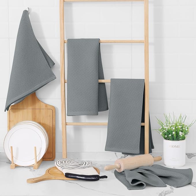 Homaxy 100% Cotton Waffle Weave Kitchen Dish Towels 24-Pack, Grey | 13 x 28 Inches, Ultra Soft Absorbent Dish Towels, Quick Drying Cleaning Towels - Image 6