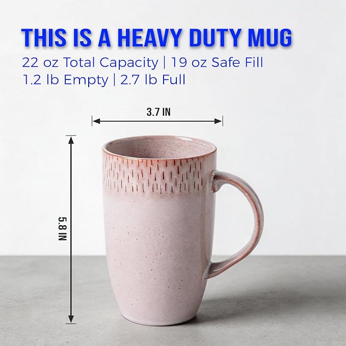 22oz Oversized Heavyweight Ceramic Coffee Mug, Large (Pink) | 22oz Extra Large, Oversized Heavyweight Ceramic, Reactive Glaze, Microwave & Dishwasher Safe, Prop 65 Compliant, Gift Box - Image 6