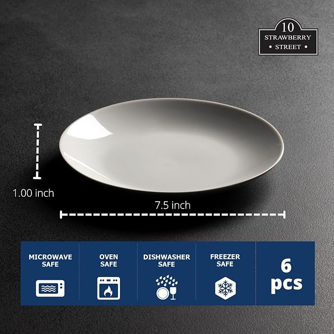 10 Strawberry Street Simply White 7.5" Coupe Salad Plate, Set of 6 - Image 6