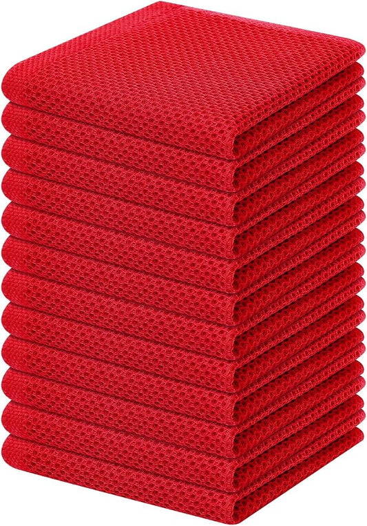 Homaxy 100% Cotton Waffle Weave Kitchen Dish Cloths 12-Pack, Red | 12 x 12 Inches, Ultra Soft Absorbent Dish Towels, Quick Drying Dish Rags with Hanging Loop by Homaxy