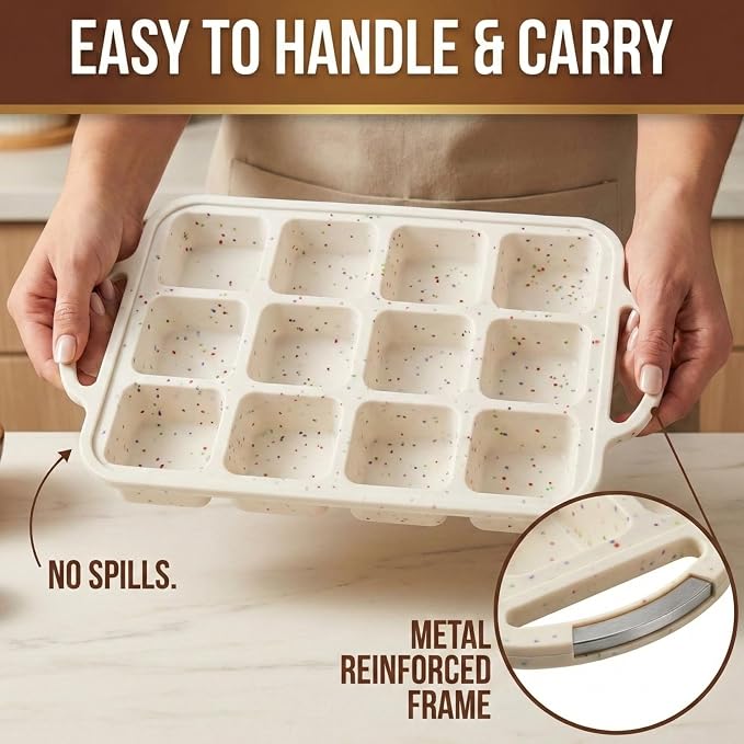 Silicone Brownie Pans with Dividers - 2 PACK - CREAM | Metal Reinforced Silicone Brownie Pans for Baking, Nonstick Brownie Pan, Easy Release Surface, Dishwasher Safe - Image 3
