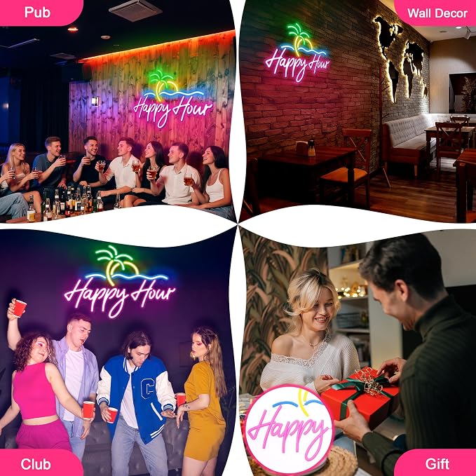 Kavaas Happy Hour Neon Sign 15.7" x 11.2", Palm Tree Neon Bar Signs for Home Bar Man Cave Club Pub Party - Best Gifts for Husband, Father, Birthday, Christmas - Image 7